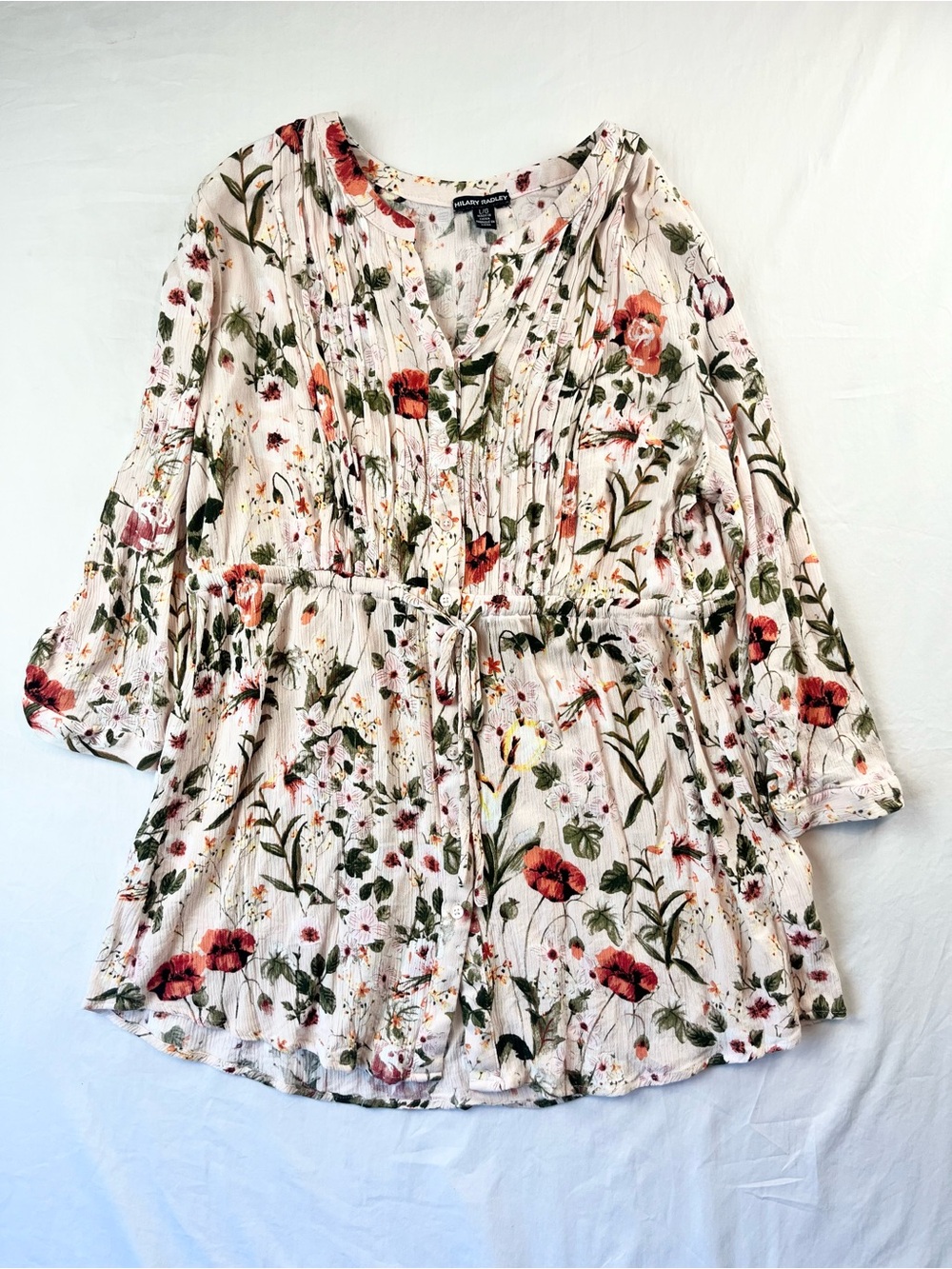 Hilary Radley Floral Boho Peplum Blouse Tie Waist Cottagecore Large
